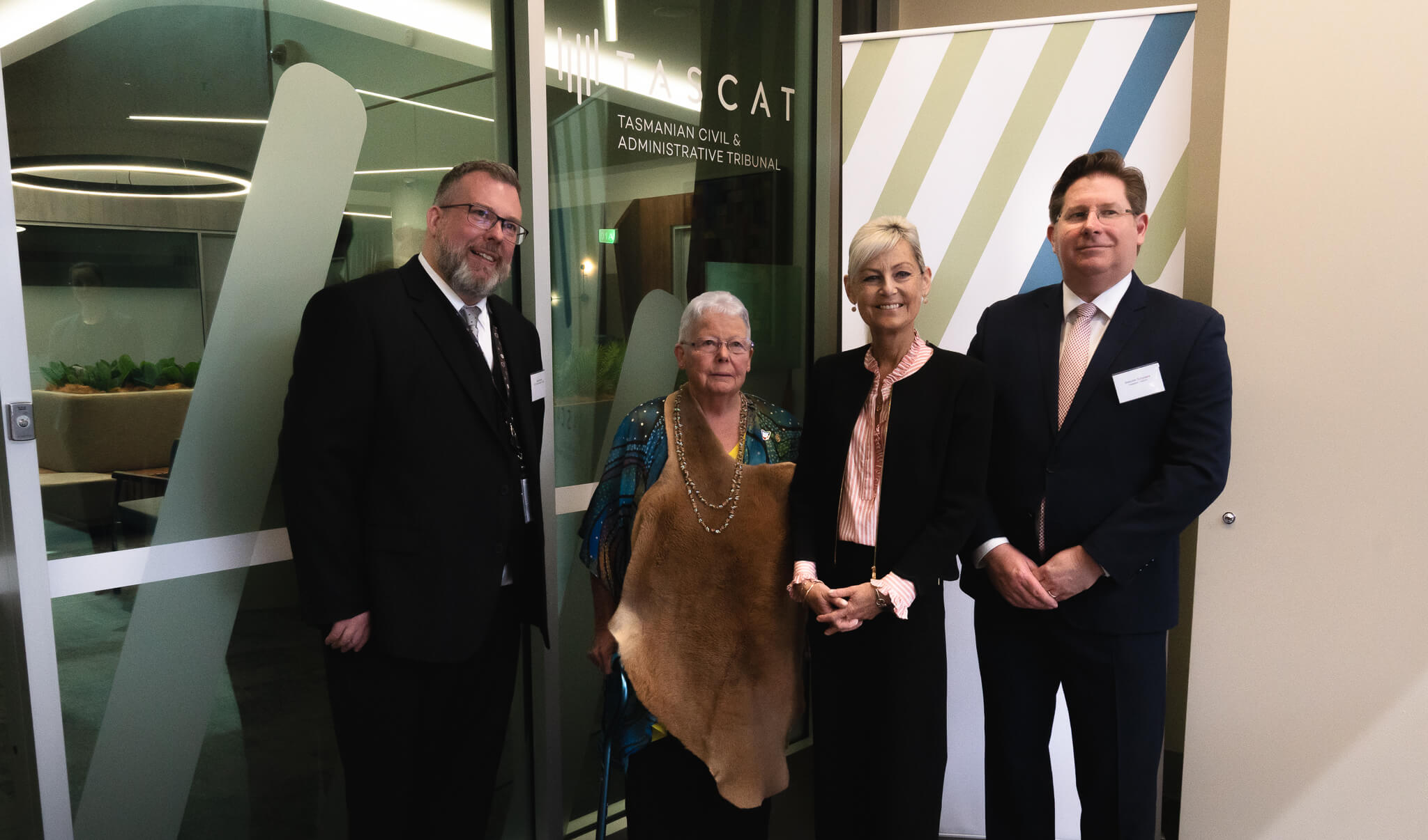 Acting Principal Registrar Jarrod Bryan, Aboriginal Elder Auntie Brenda Hodge, the Honourable Elise Archer, Attorney General of Tasmania, President Malcolm Schyvens