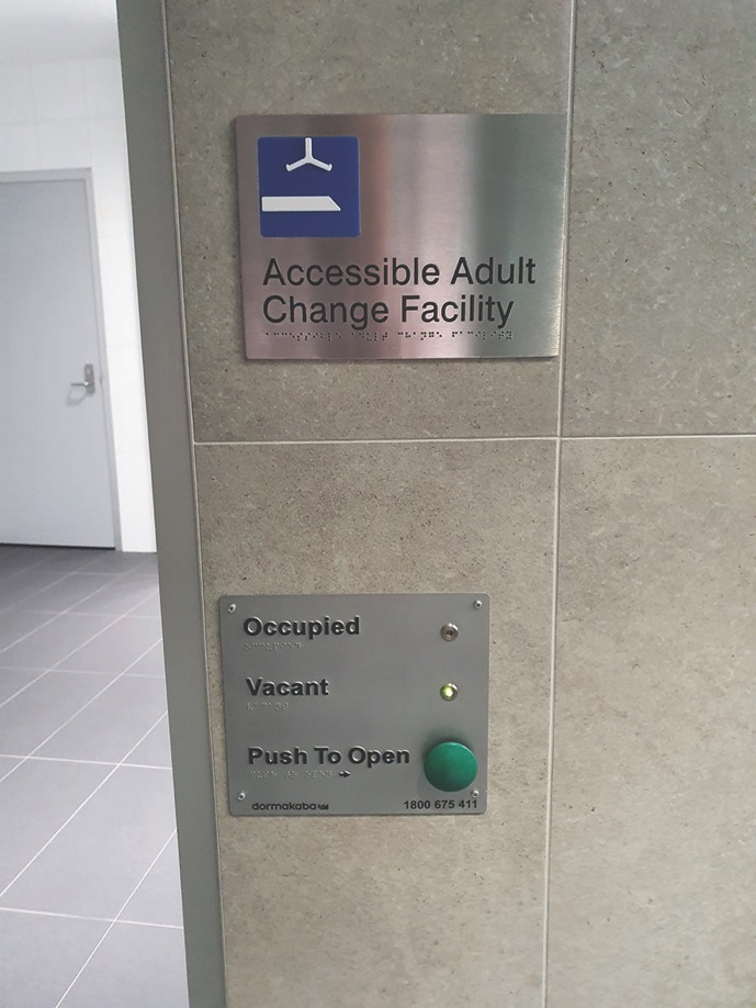 Entrance to an accessible adult change facility at TASCAT